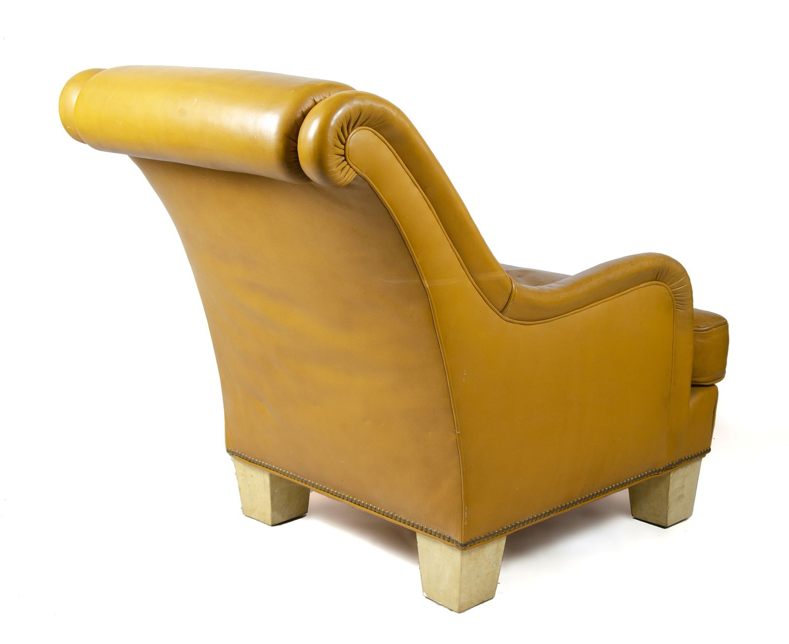 Pair Of 1940s Mid Century Modern Leather Club Chairs With Parchment Paper Covered Wood Legs, France photo 11500.0