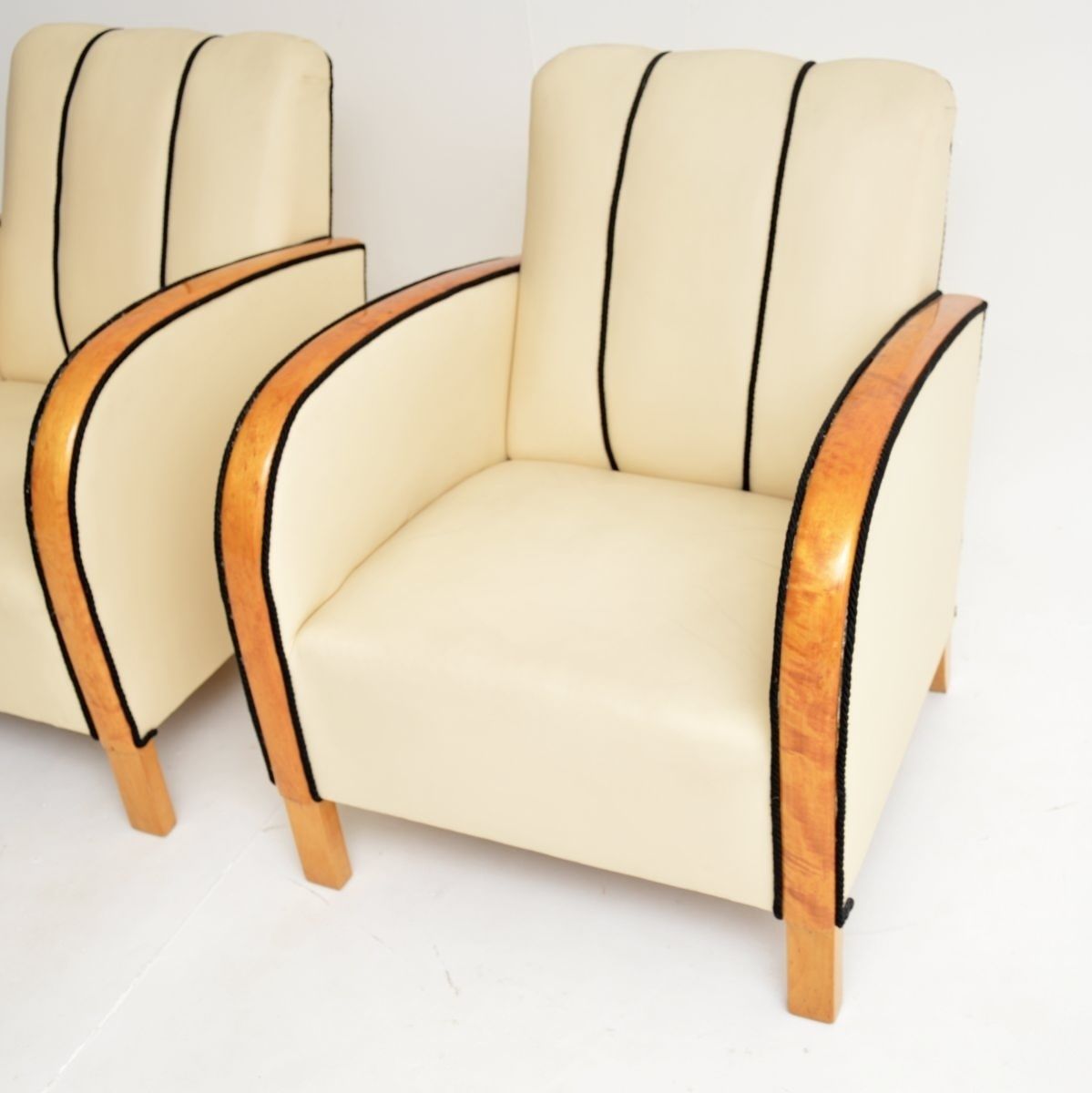 Pair Of Swedish Art Deco Armchairs In Leather And Satin Birch photo 3835.0