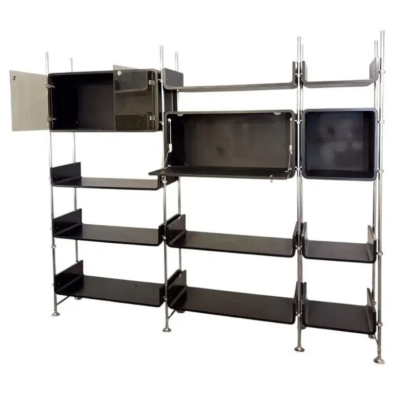 Modular Wall Unit By Michel Ducaroy, Lacquered Wood And Steel, France, 1970s photo furniture