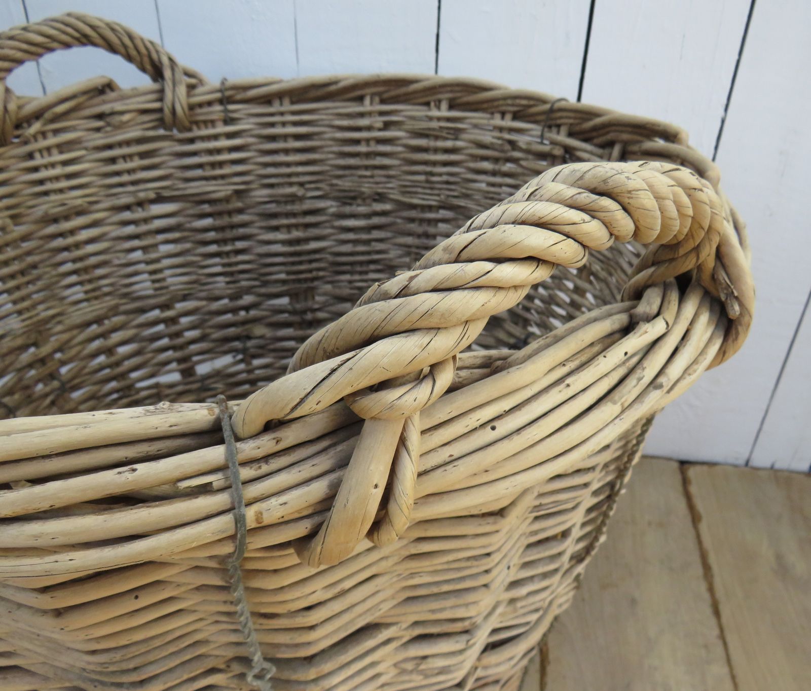 Antique Champagne Harvest Log Basket photo for sale