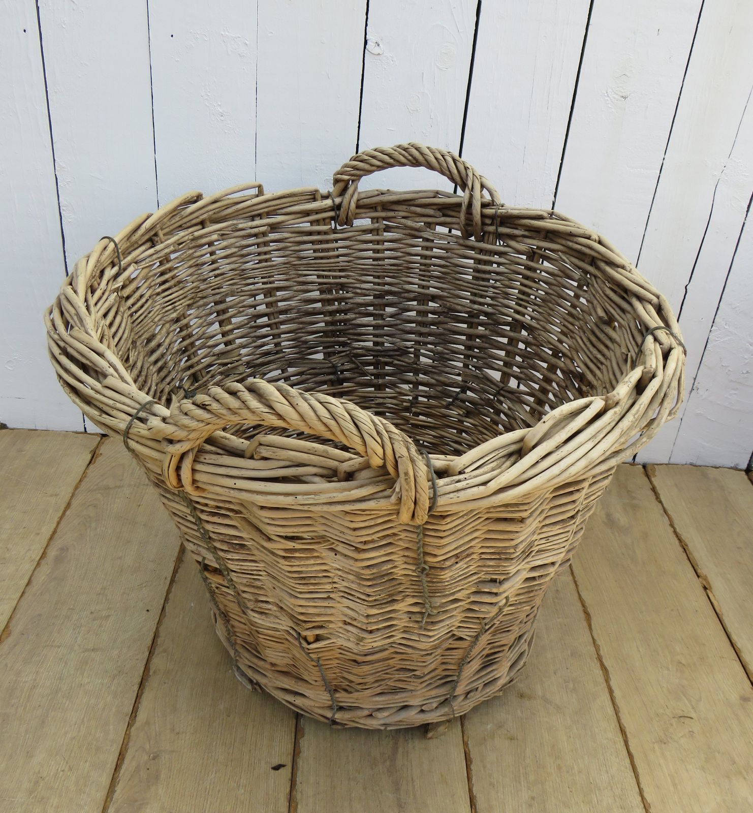 Antique Champagne Harvest Log Basket photo Home Decor