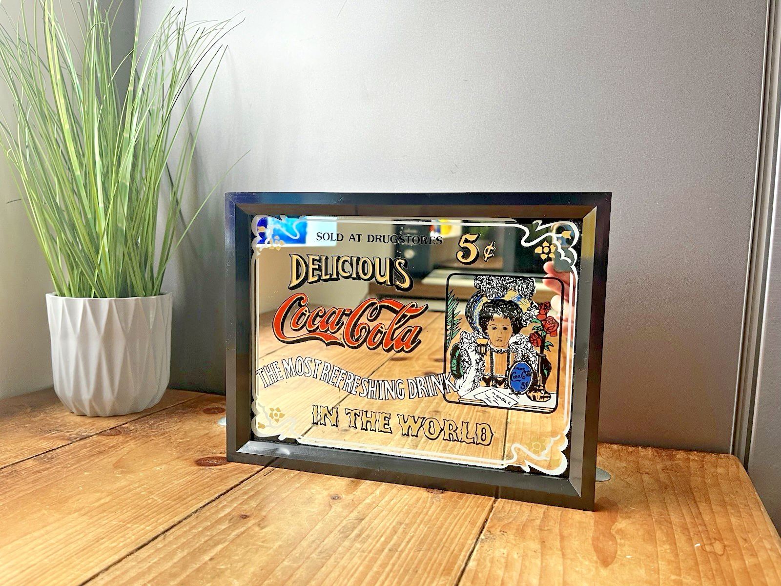 Vintage 80's Delicious Coca Cola Drugstores Pub Bar Shop Cafe Picture Mirror photo for sale