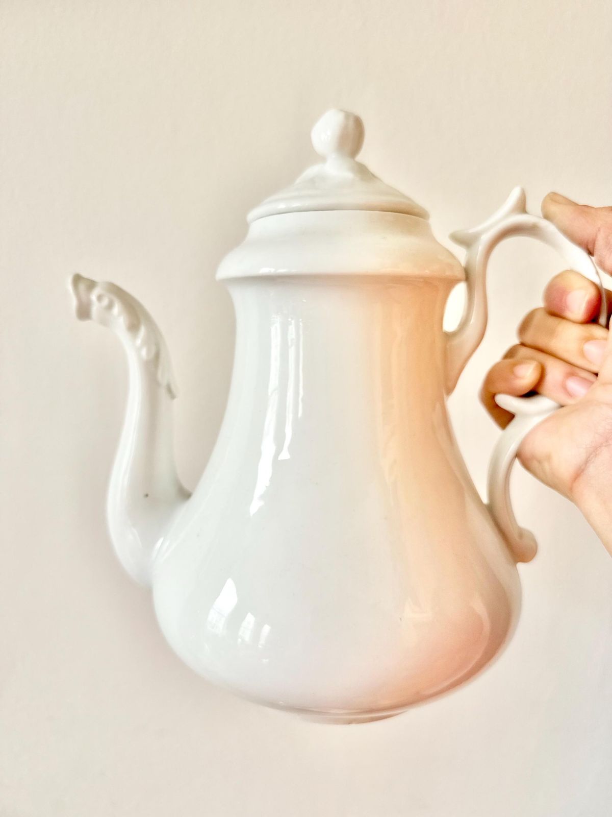 Antique 1830 French Bourbon Romantic Restauration Era Large Tea Or Coffee Pot Pourer White Plain Porcelain Of Paris Lion Head Spout photo buy