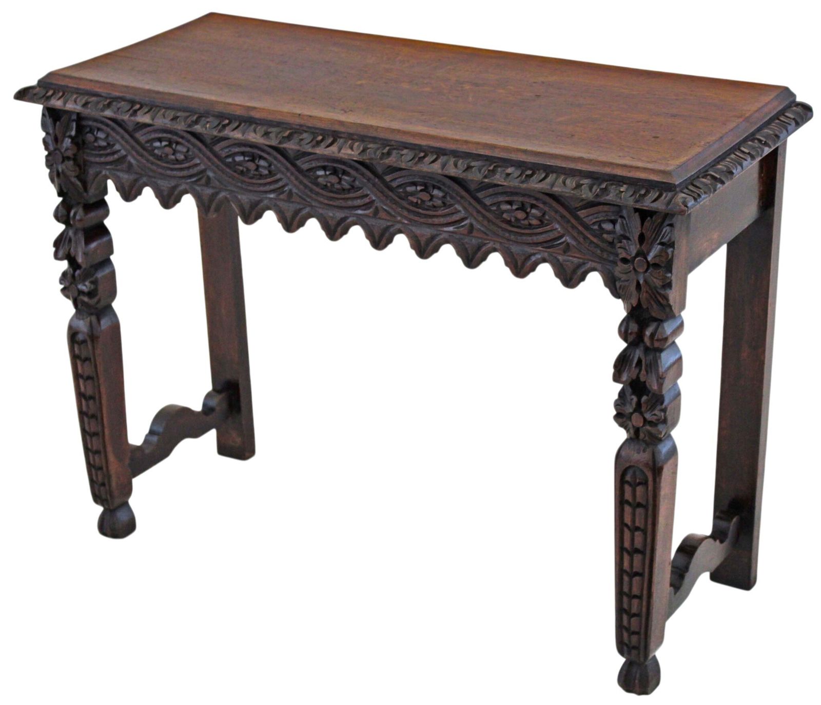Antique 19th Century Victorian Heavily Carved Oak Side Writing Desk Table photo for sale