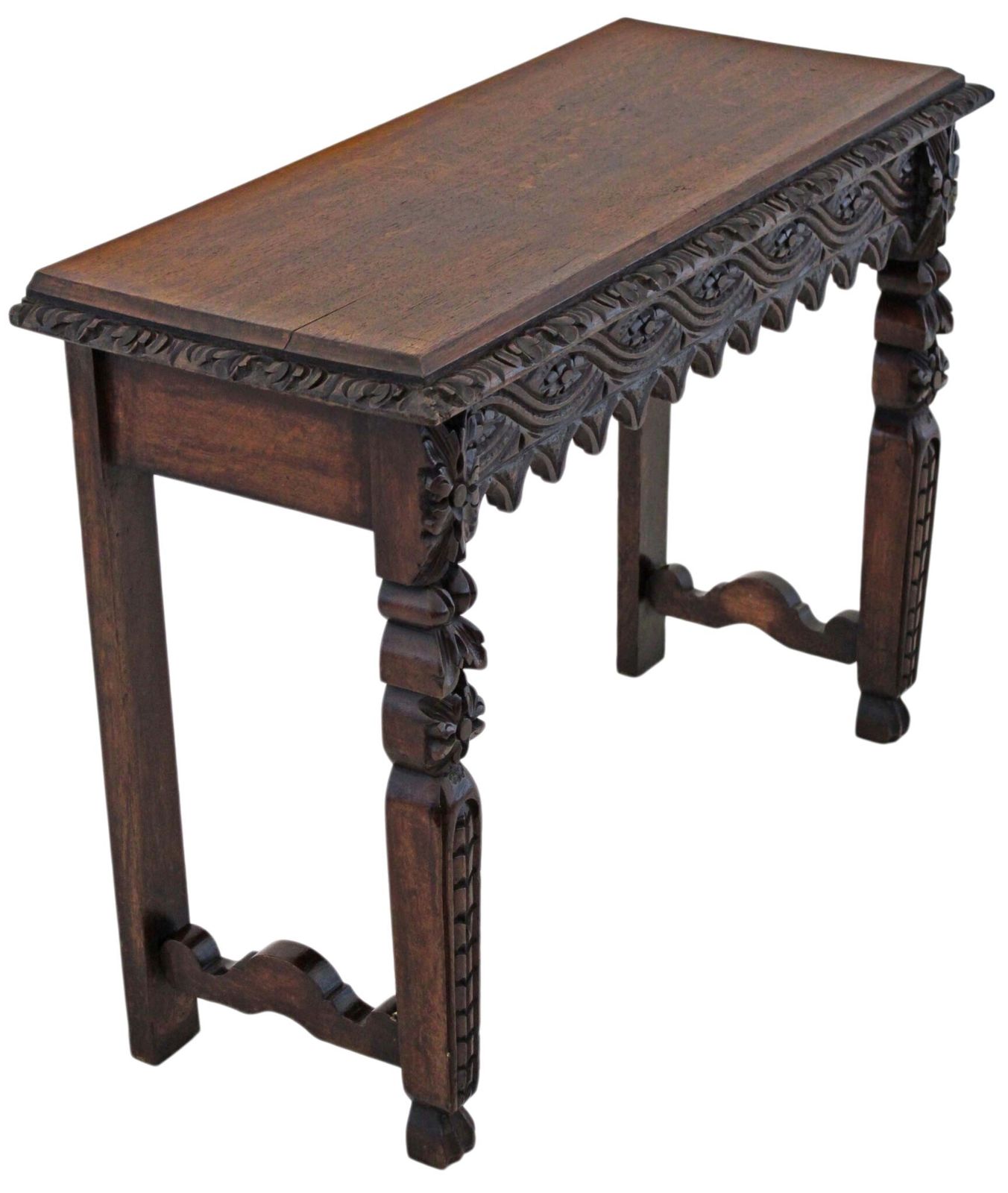 Antique 19th Century Victorian Heavily Carved Oak Side Writing Desk Table photo Furniture