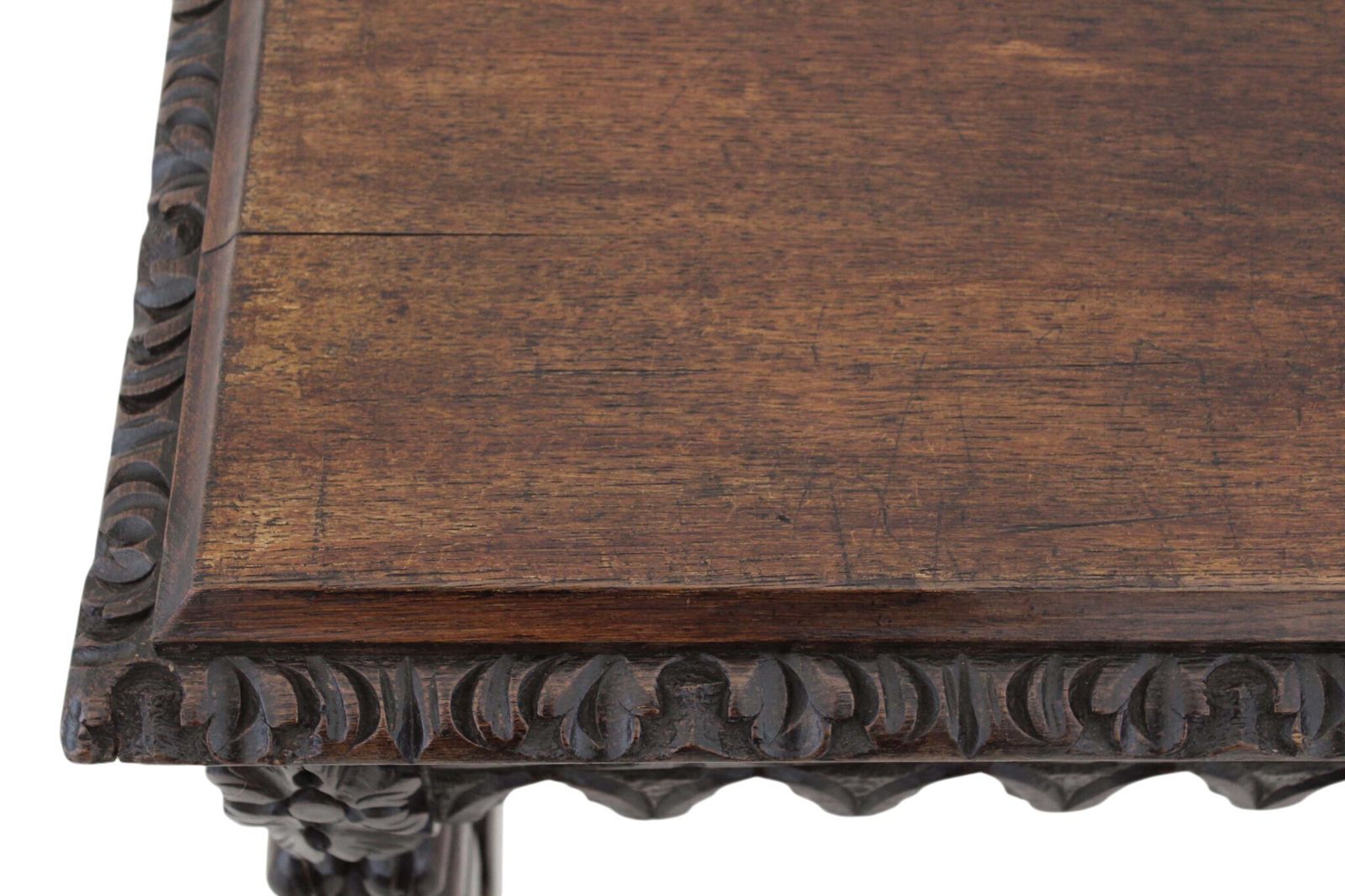 Antique 19th Century Victorian Heavily Carved Oak Side Writing Desk Table photo vintage
