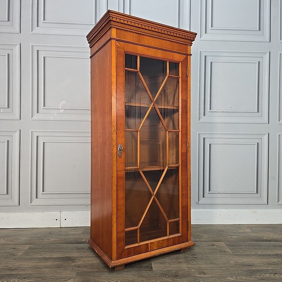 Antique Style Display Cabinet Glazed Door Cupboard Inlaid Wood Slim Bookcase