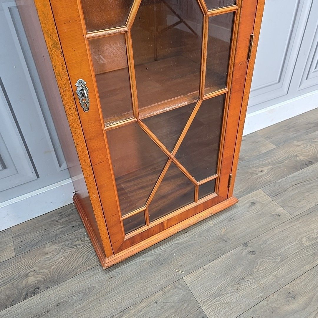 photo for sale Antique Style Display Cabinet Glazed Door Cupboard Inlaid Wood Slim Bookcase