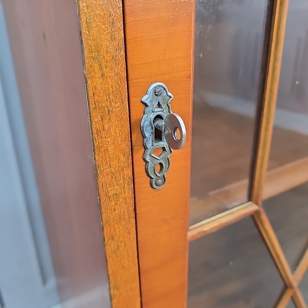 140.0 Antique Style Display Cabinet Glazed Door Cupboard Inlaid Wood Slim Bookcase photo