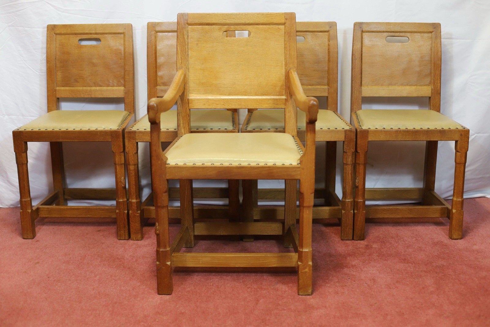Rabbitman : Peter Heap (1945 2022) Lovely Set Of Five English Oak Dining Chairs