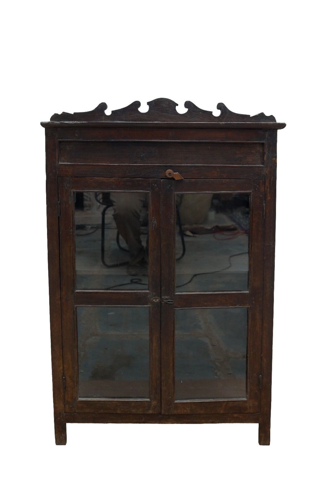 Vintage Indian Colonial Wooden Glazed Display Drinks Cabinet Cupboard