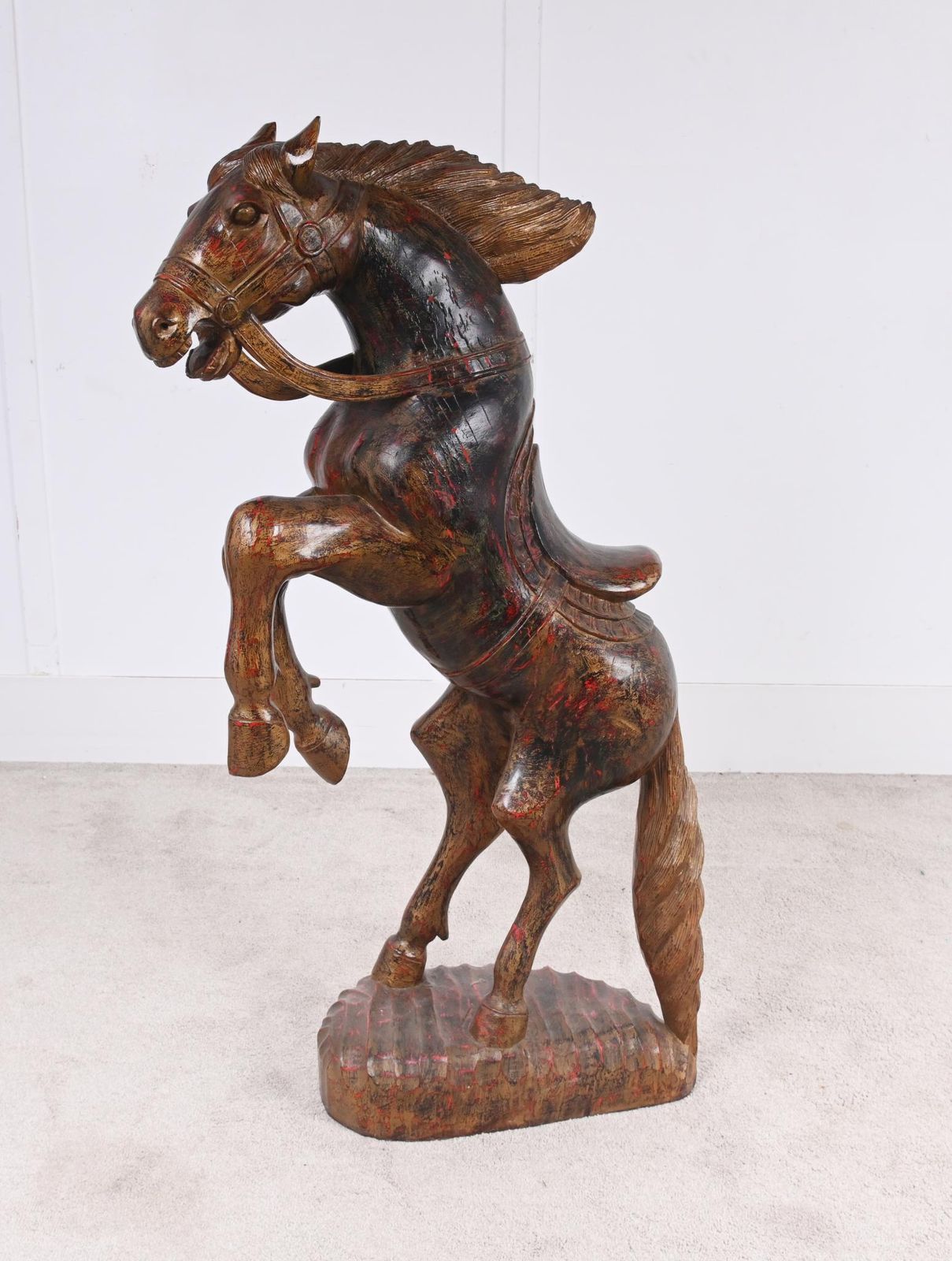 Italian Florentine Rearing Horse Statue Carved Pony 1920