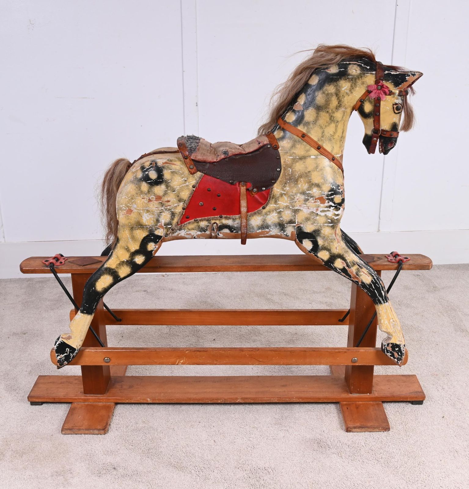 Antique Wooden Rocking Horse Children Toy photo vinterior