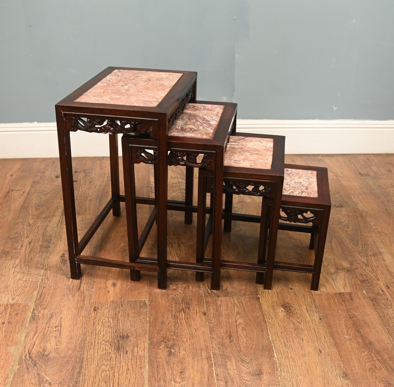 Chinese Hardwood Nest Of Tables Set 4 Marble Tops photo furniture
