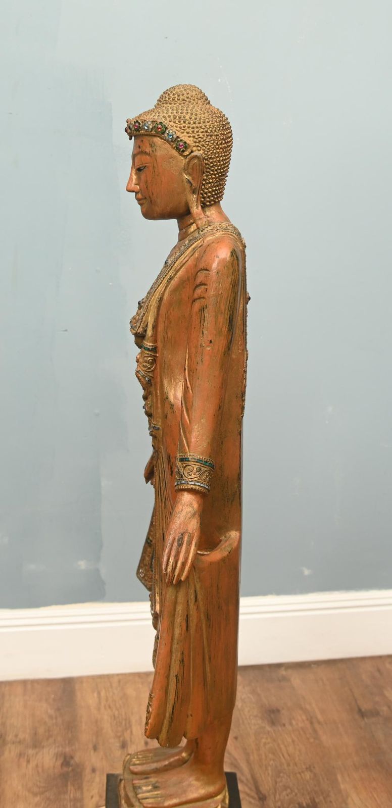 photo furniture Large Buddha Statue Burmese Standing Buddhist Carved Figure Myanmar