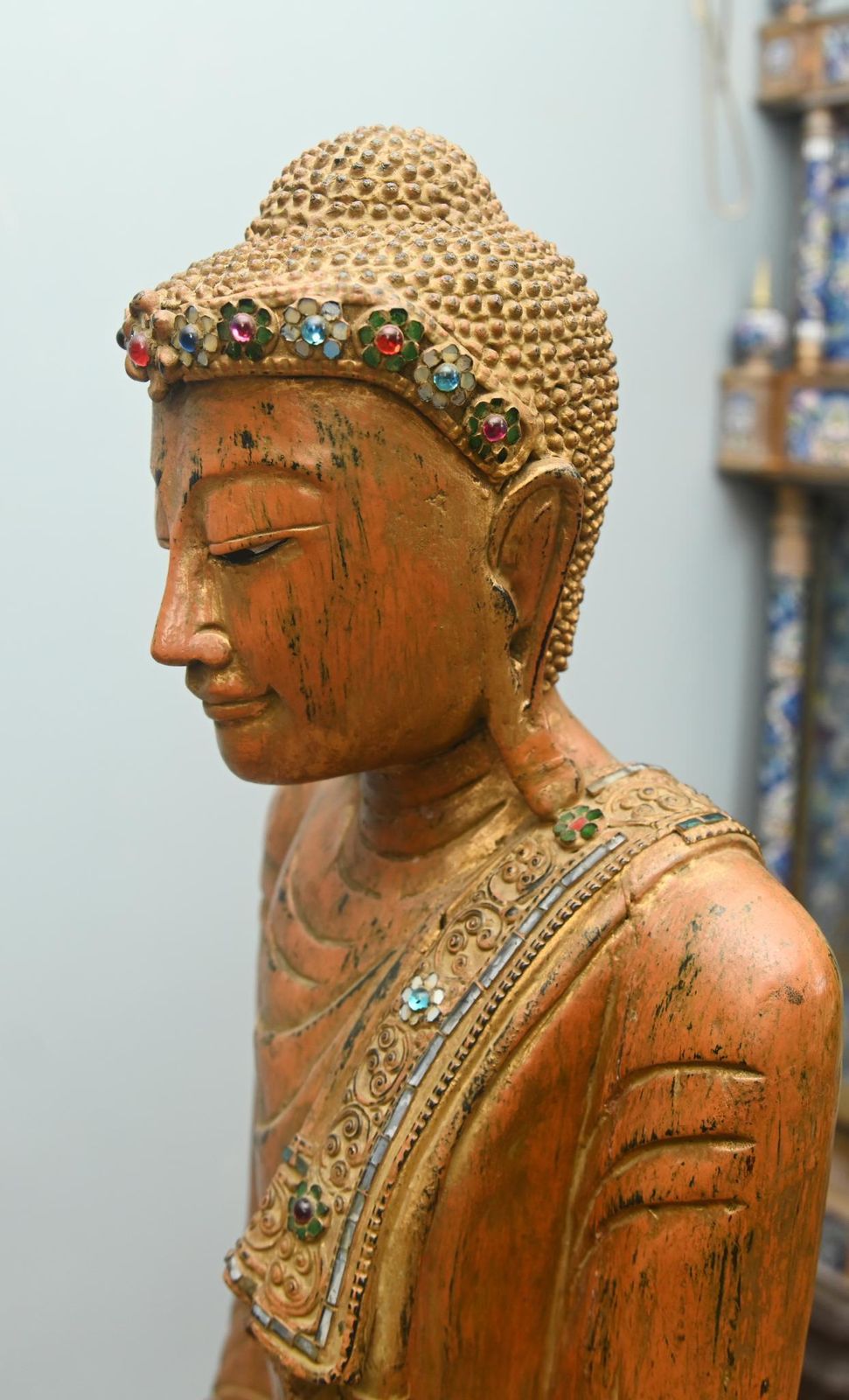 1400.0 Large Buddha Statue Burmese Standing Buddhist Carved Figure Myanmar photo