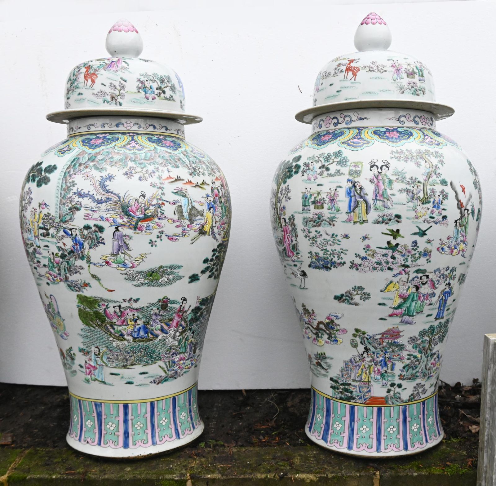 Pair Chinese Porcelain Vases   Qianlong Ginger Jars 4ft Tall photo vinterior