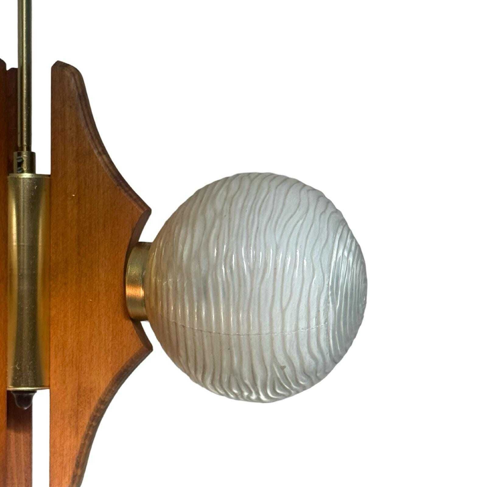 Hanging Pendant   Model Sputnik   Wooden Base, Brass Details And Three Glass Domes   Mcm / Space Age Design photo buy