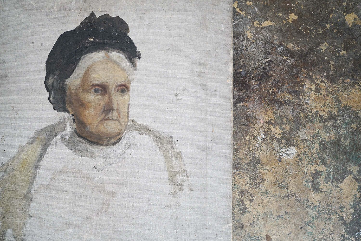 A Late Victorian Unfinished Oil On Canvas Portrait Of An Elderly Lady C.1880