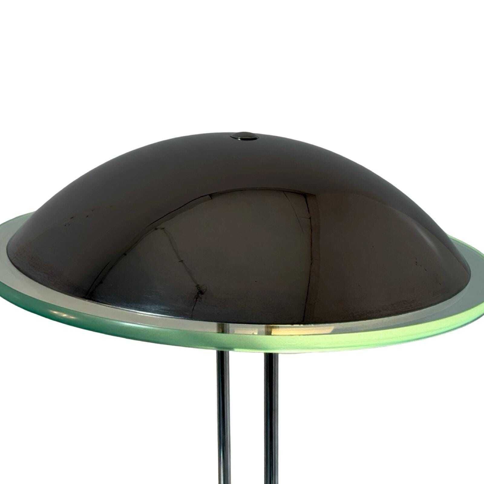 Herda   Vintage Memphis Style Desk Lamp   Glass And Chrome   Ufo / Mushroom Shaped photo for sale
