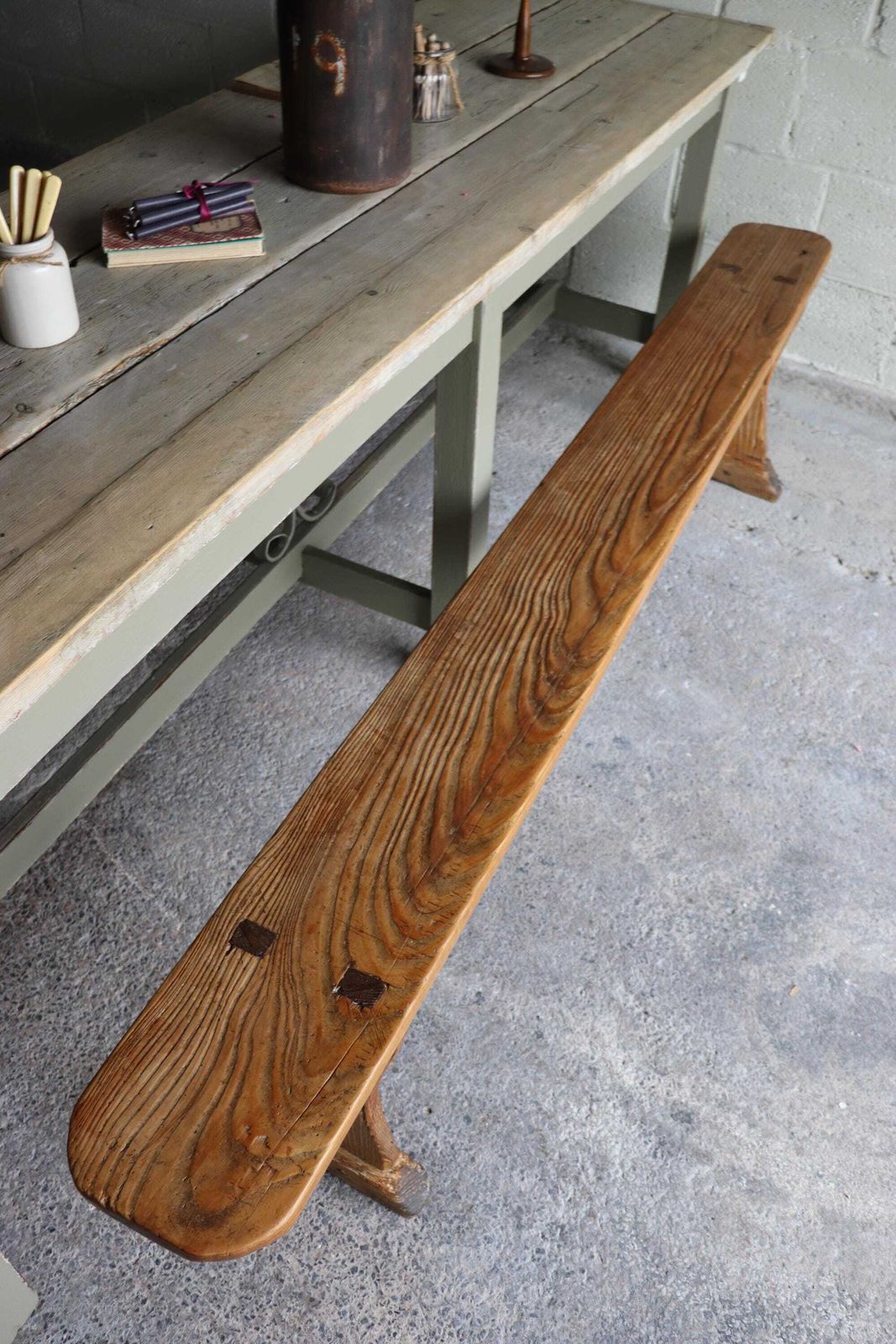 Superb Matching Pair Of Rustic 7ft French Pine Refectory Benches photo for sale