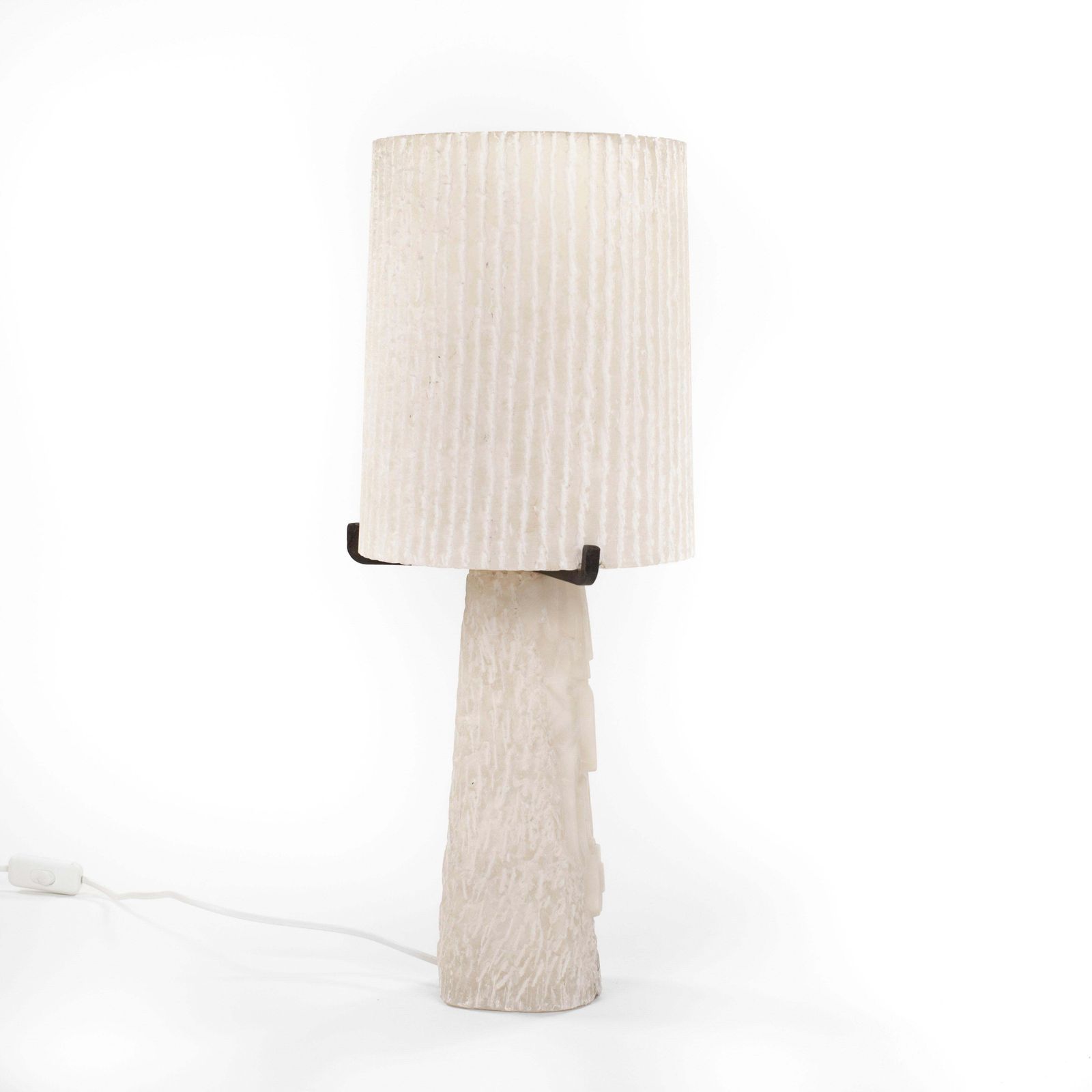 photo furniture French Mid Century Alabaster Table Lamp With A Carved Geometric Face, 1960s