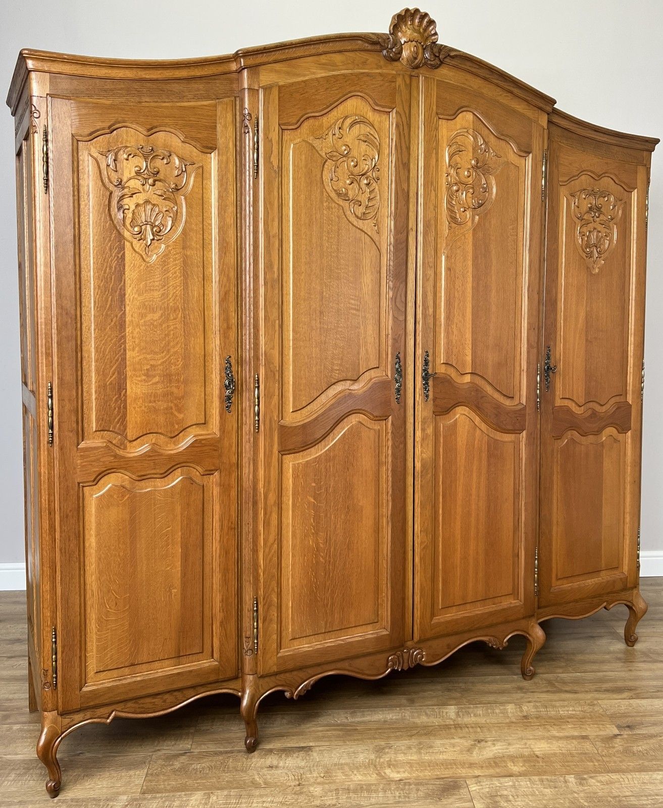 Wardrobe Vintage French Louis XVI Style Four Door Oak Carved Armoire Lot 4930