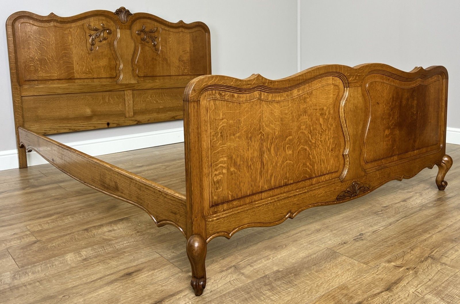 Bed Vintage French Louis XVI Double Bed Frame Oak Carved Headboard Lot 4913 photo for sale