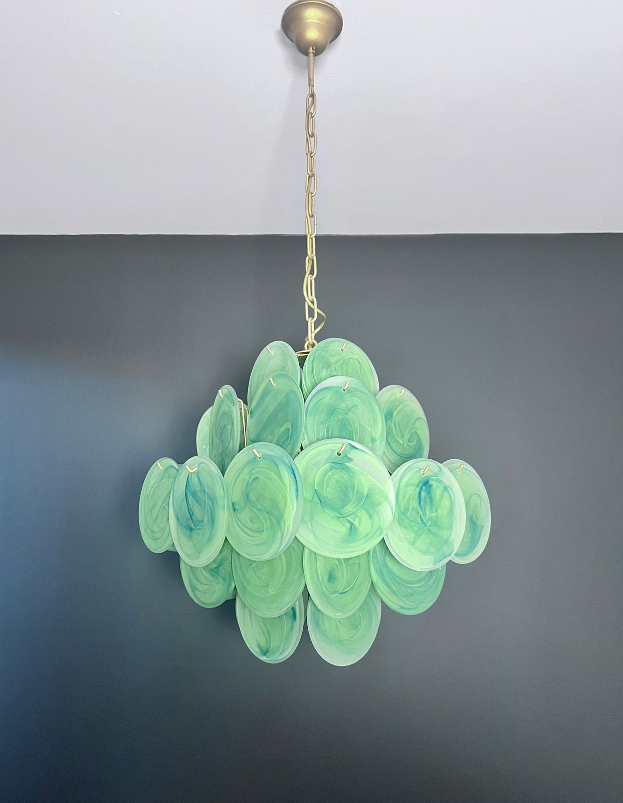 Vintage Italian Murano Chandelier   36 Etched Glass Discs photo for sale
