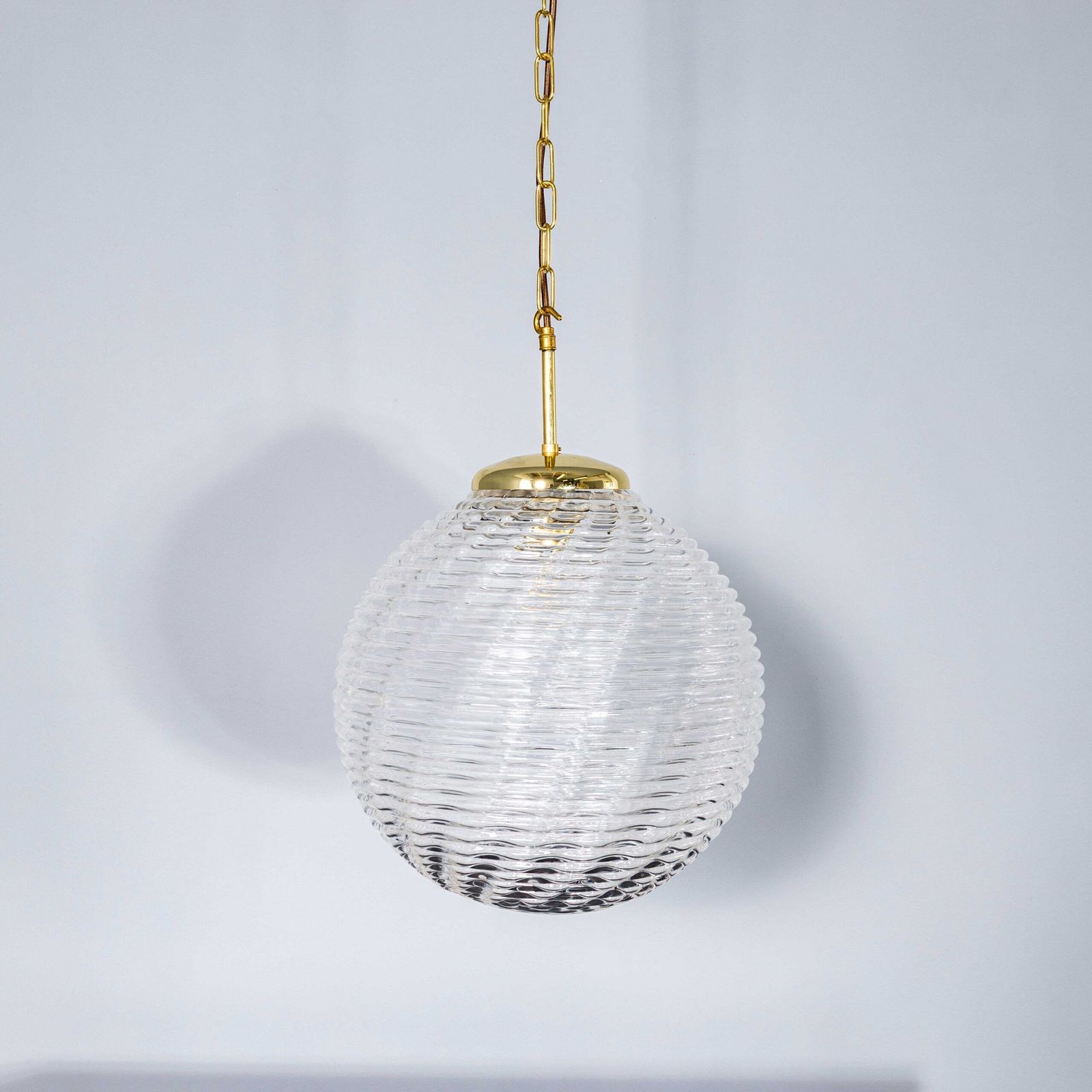 1950’s Original Large Crystal Wave Pendant Globe Lamps – 40cm photo vintage