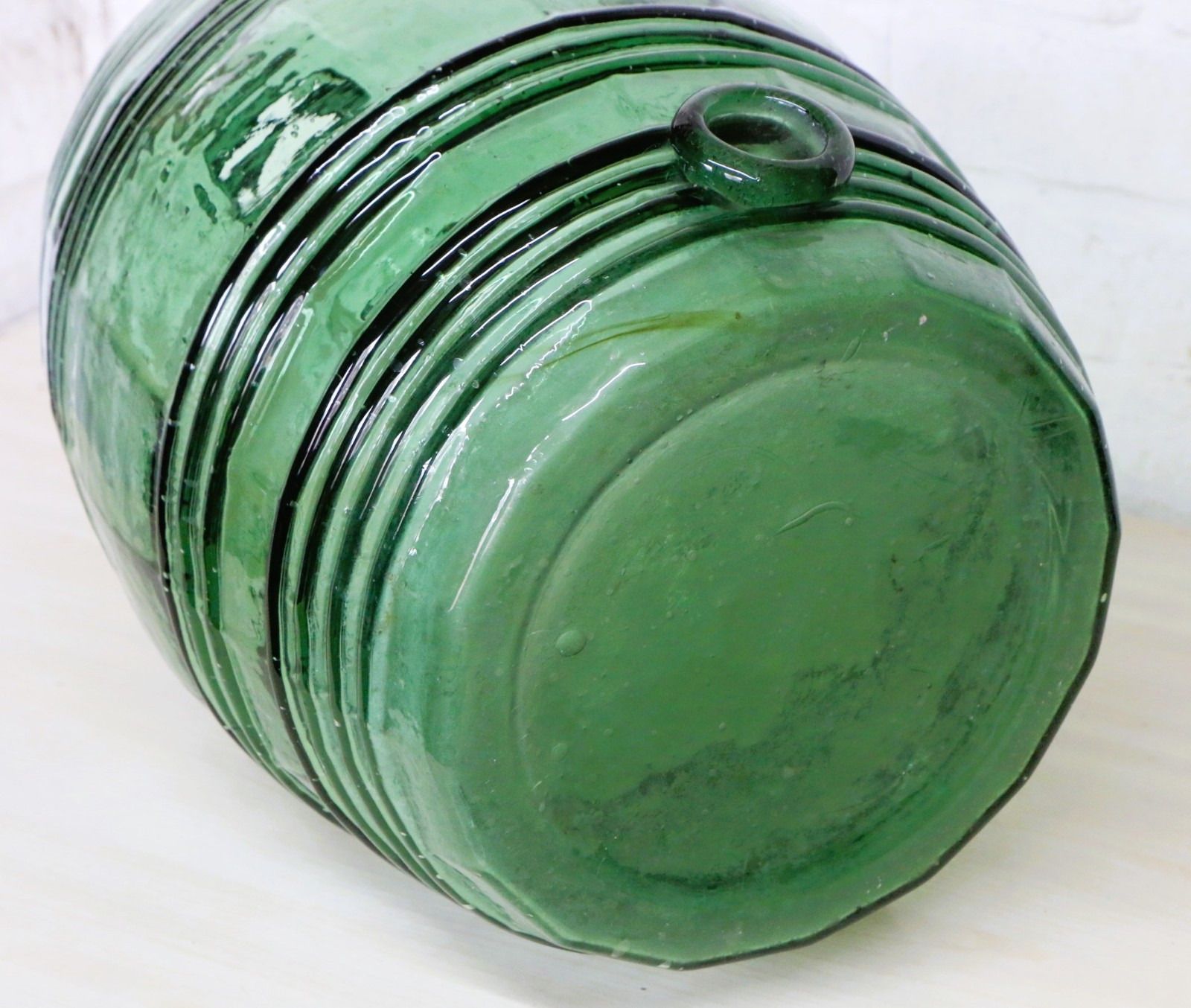 Home Decor Vintage Green Mould Blown Demijohn Glass Barrel Large Italian Mid 20th Century photo