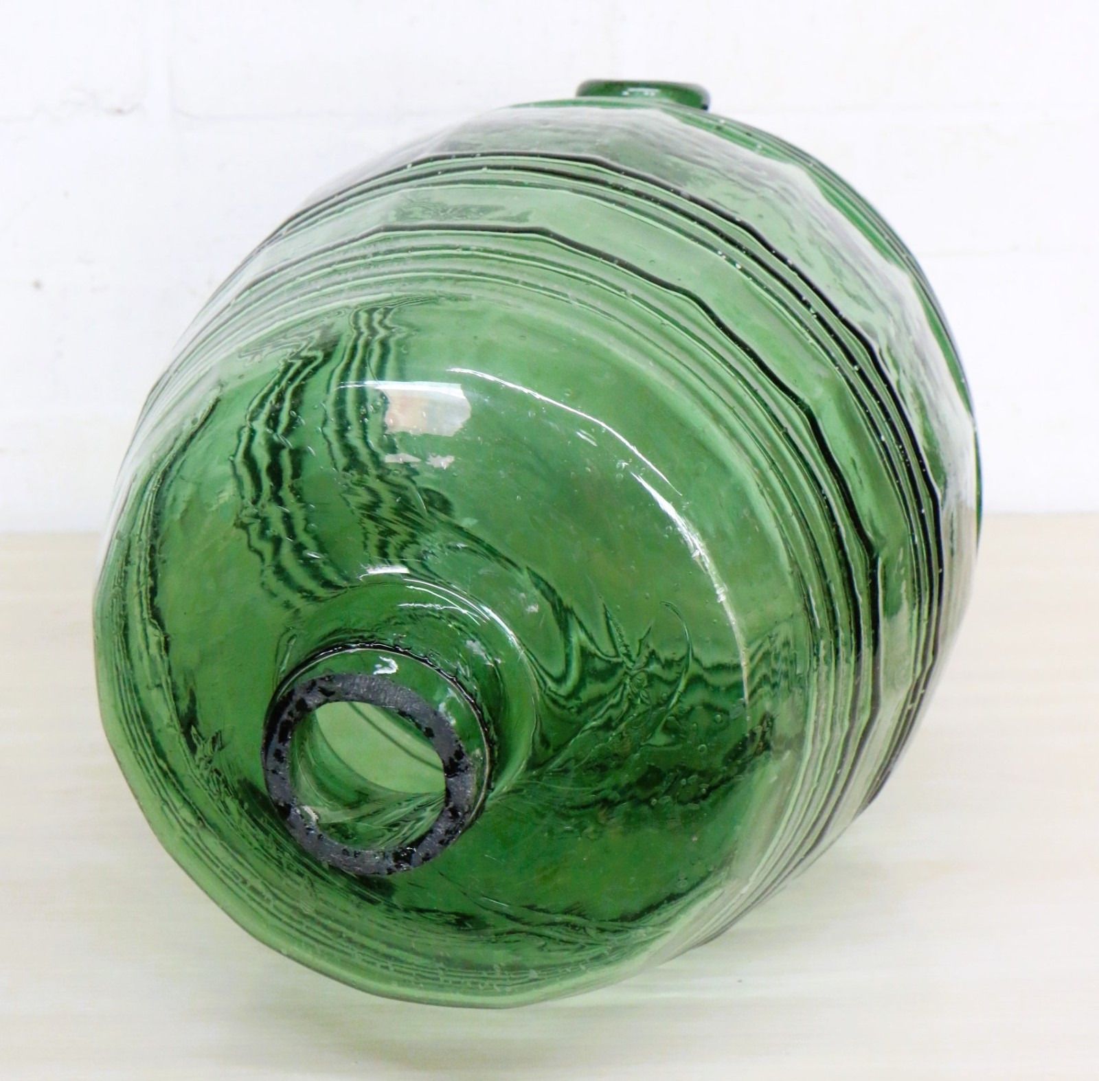 159.0 Vintage Green Mould Blown Demijohn Glass Barrel Large Italian Mid 20th Century photo