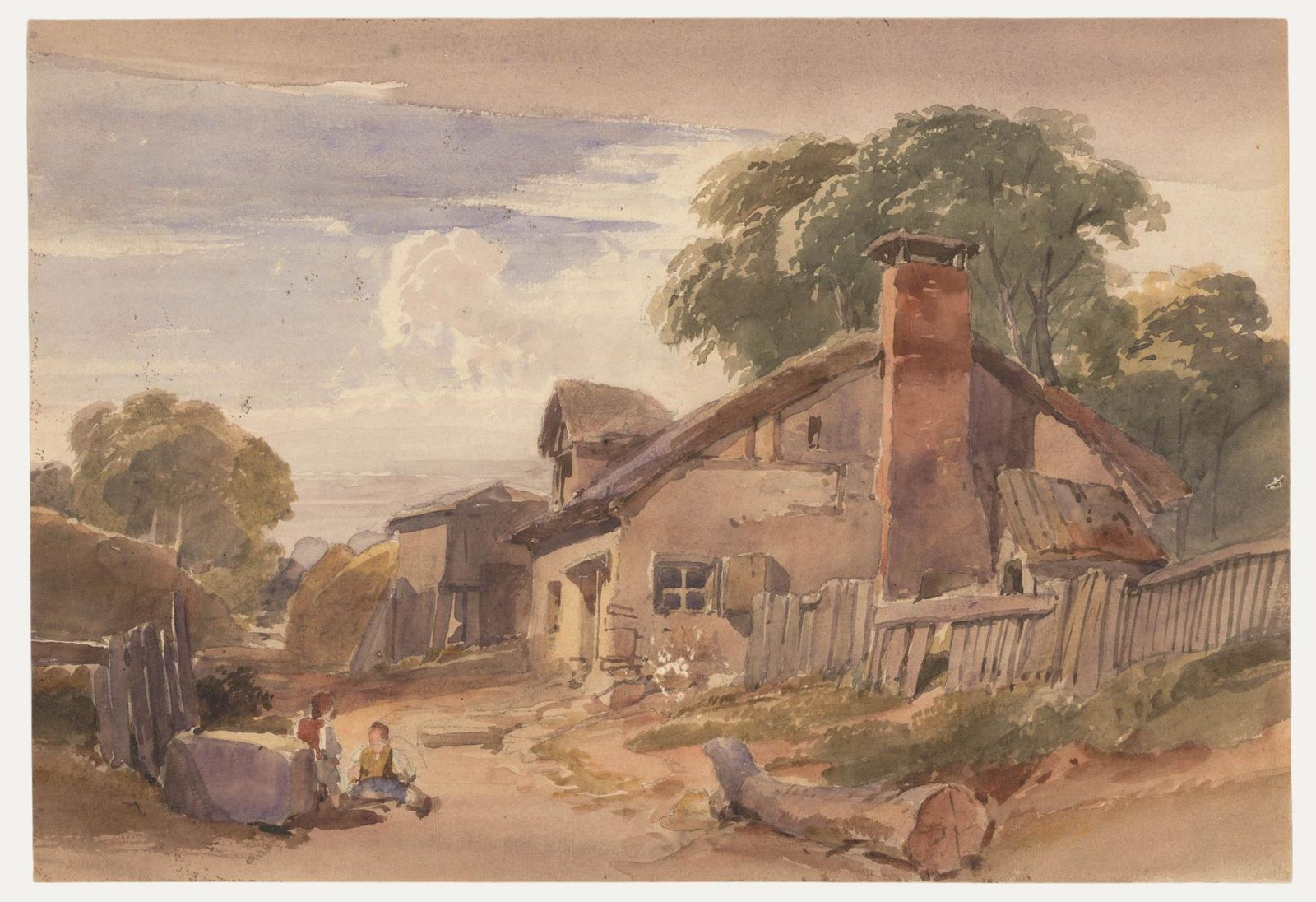 Early 20th Century Watercolour In The Farmyard