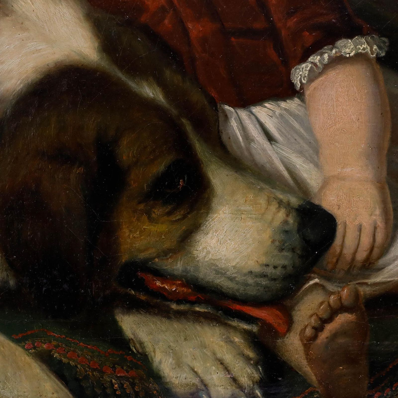 American School 19th Century Oil Portrait Of A Child With A Saint Bernard photo 1250.0