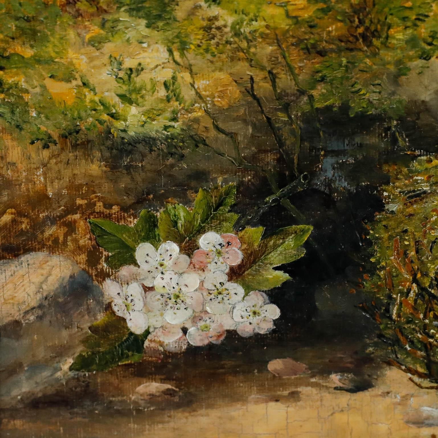 Framed Early 20th Century Oil May Blossom And Hedge Sparrow's Nest photo Art