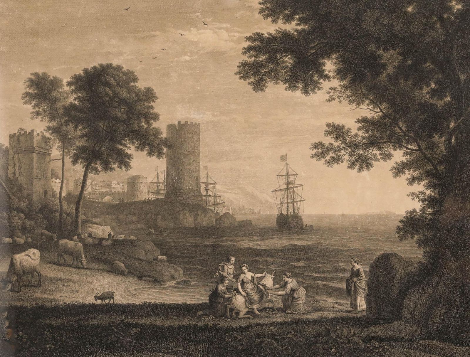 Francois Vivares After Claude Lorrain 1771 Engraving, The Abduction Of Europe photo furniture