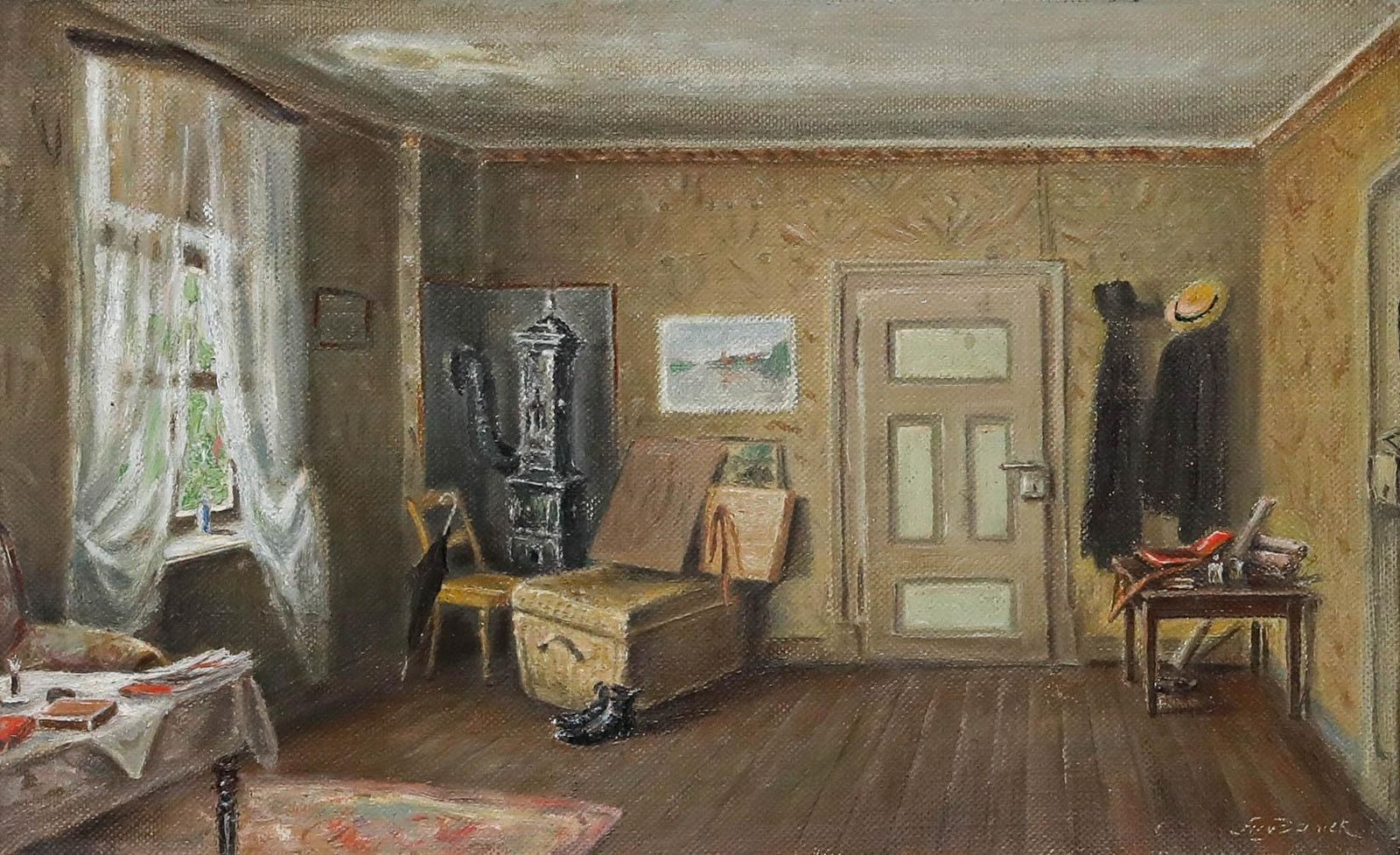Framed Mid 20th Century Oil The Artist's Living Room photo furniture