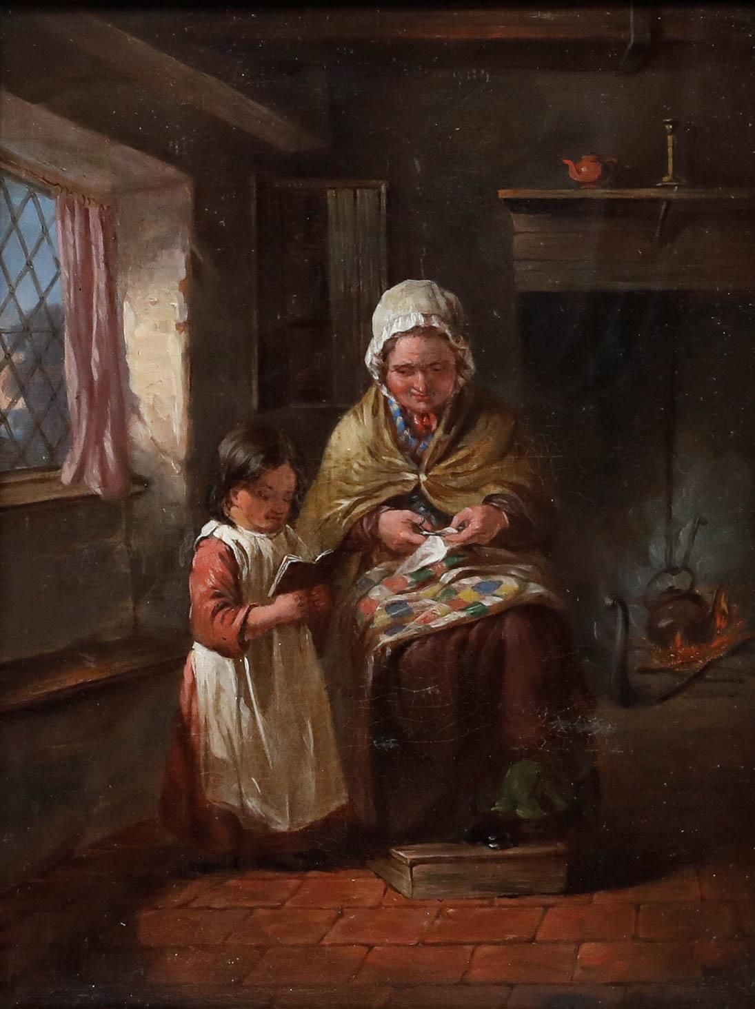 Attrib. Thomas Webster (1800 1886) Framed 19th Century Oil, The Lesson photo furniture