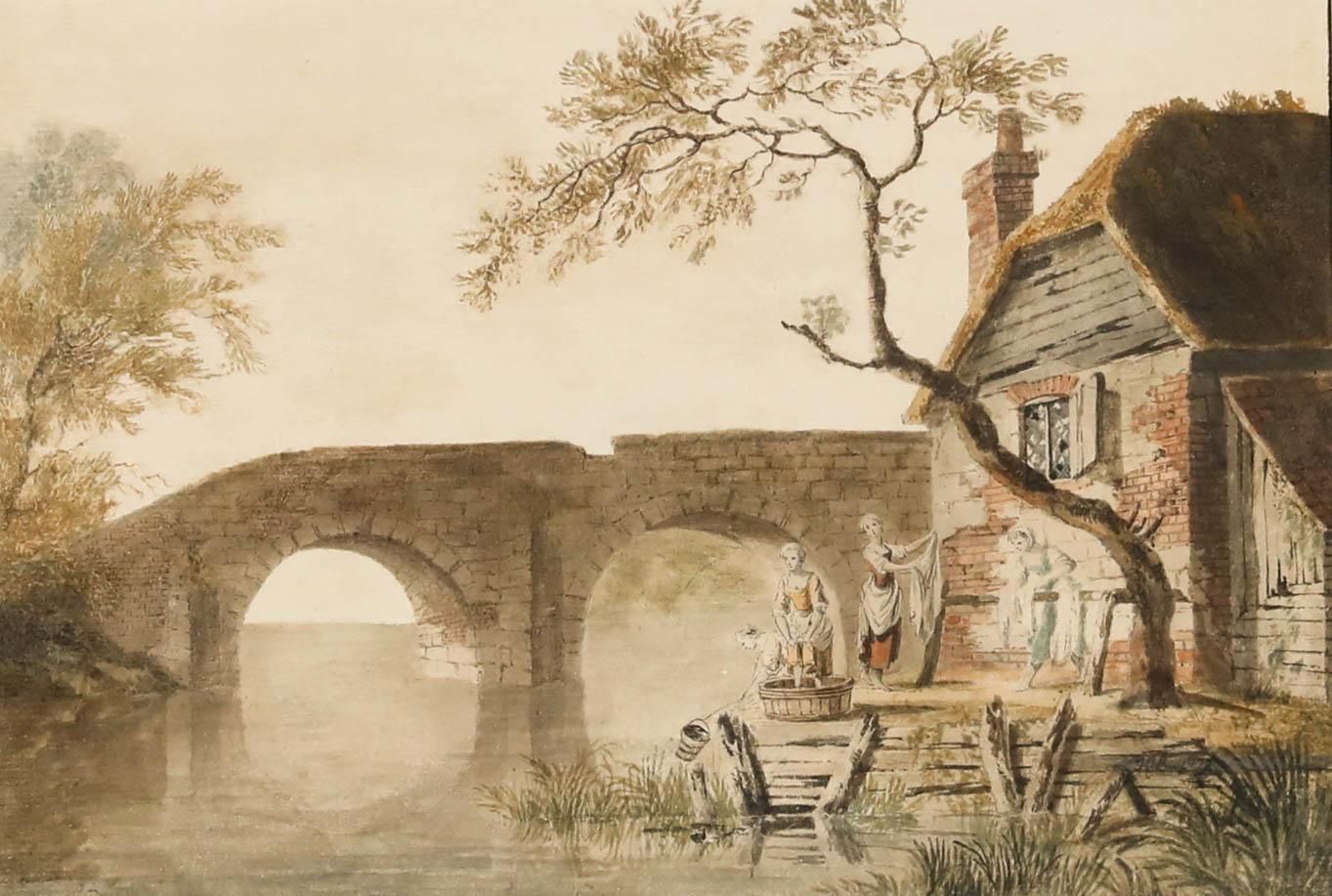 John James Barralet (1747 1815) Framed Watercolour, Washing Clothes By A River photo furniture