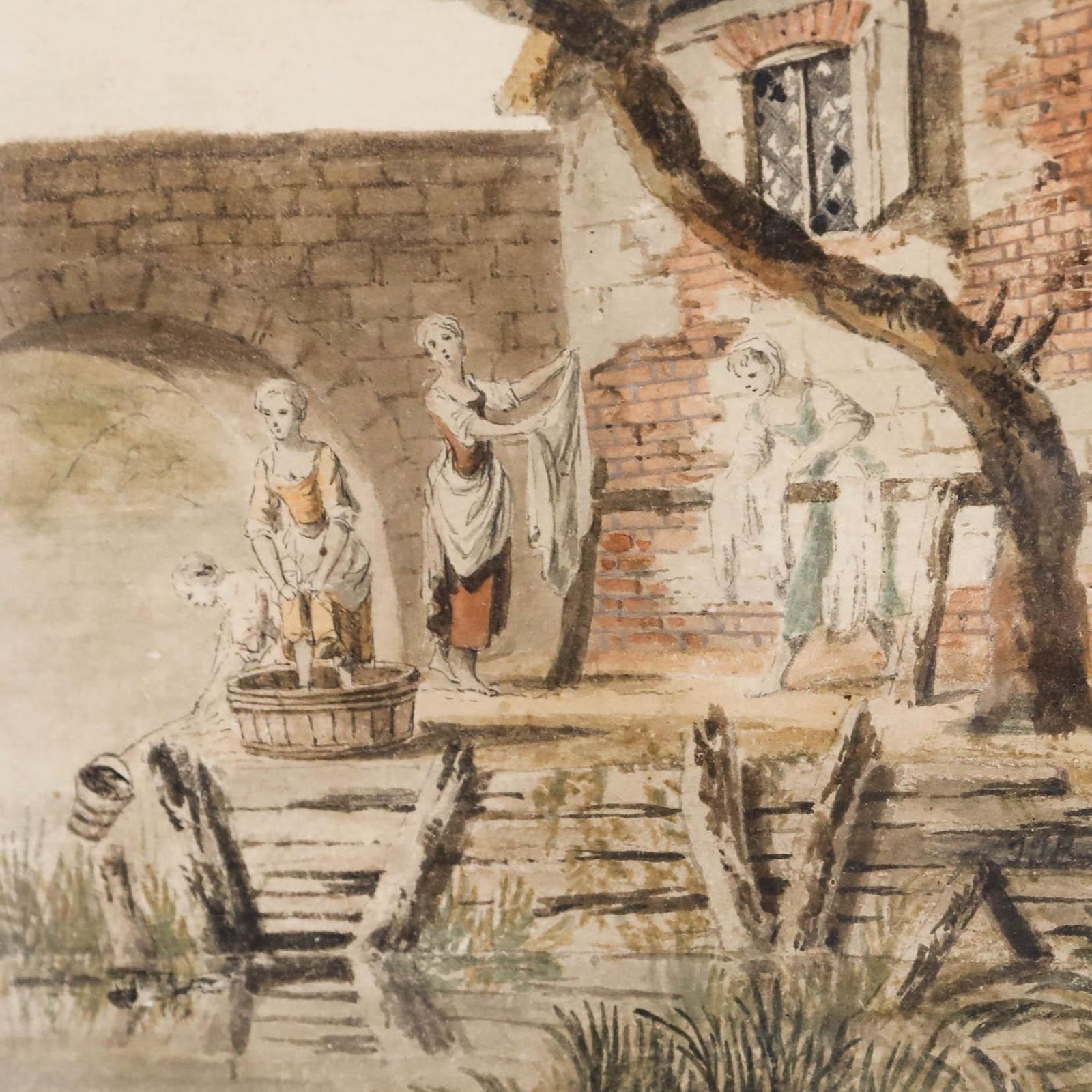 John James Barralet (1747 1815) Framed Watercolour, Washing Clothes By A River photo Art