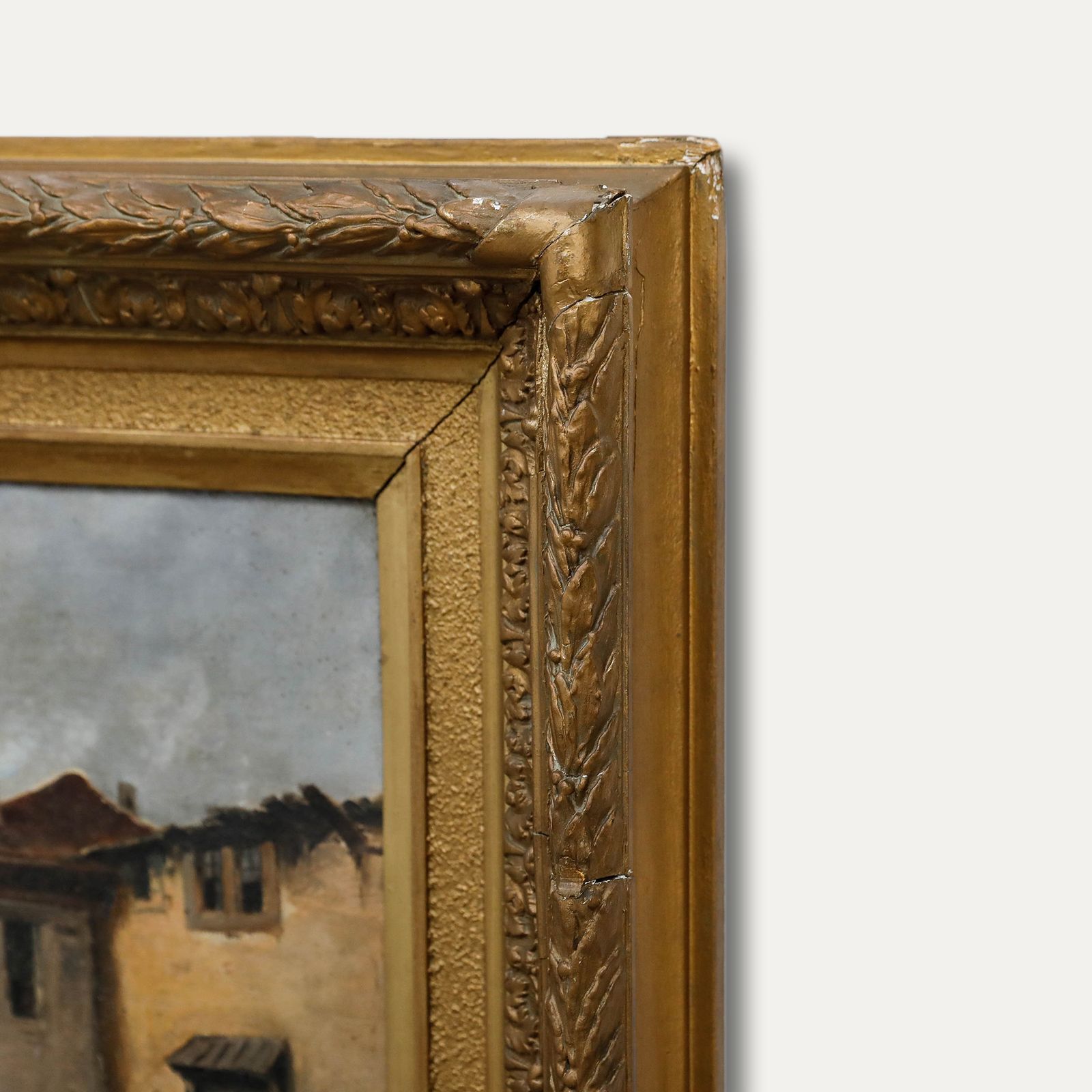 Framed Late 19th Century Oil Church Bells Calling photo 395.0