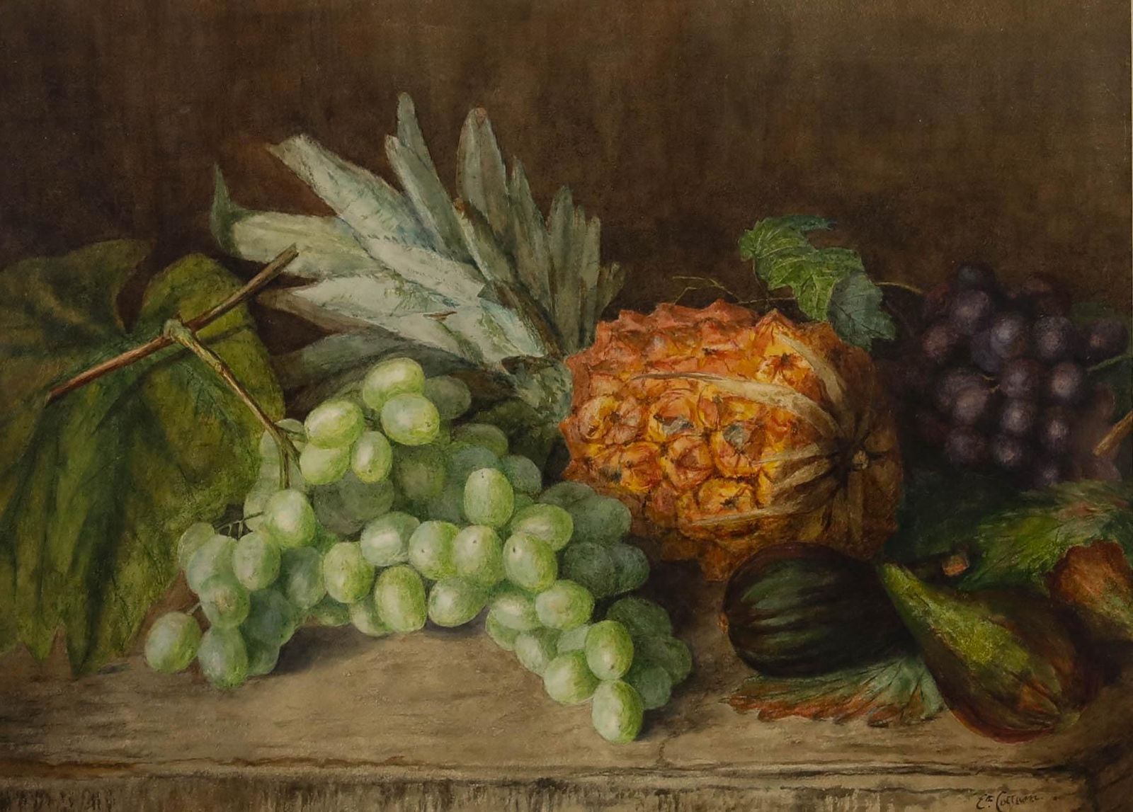 Edith Mary Cottam (1864 1942) Framed Watercolour, Still Life With Pineapple photo furniture