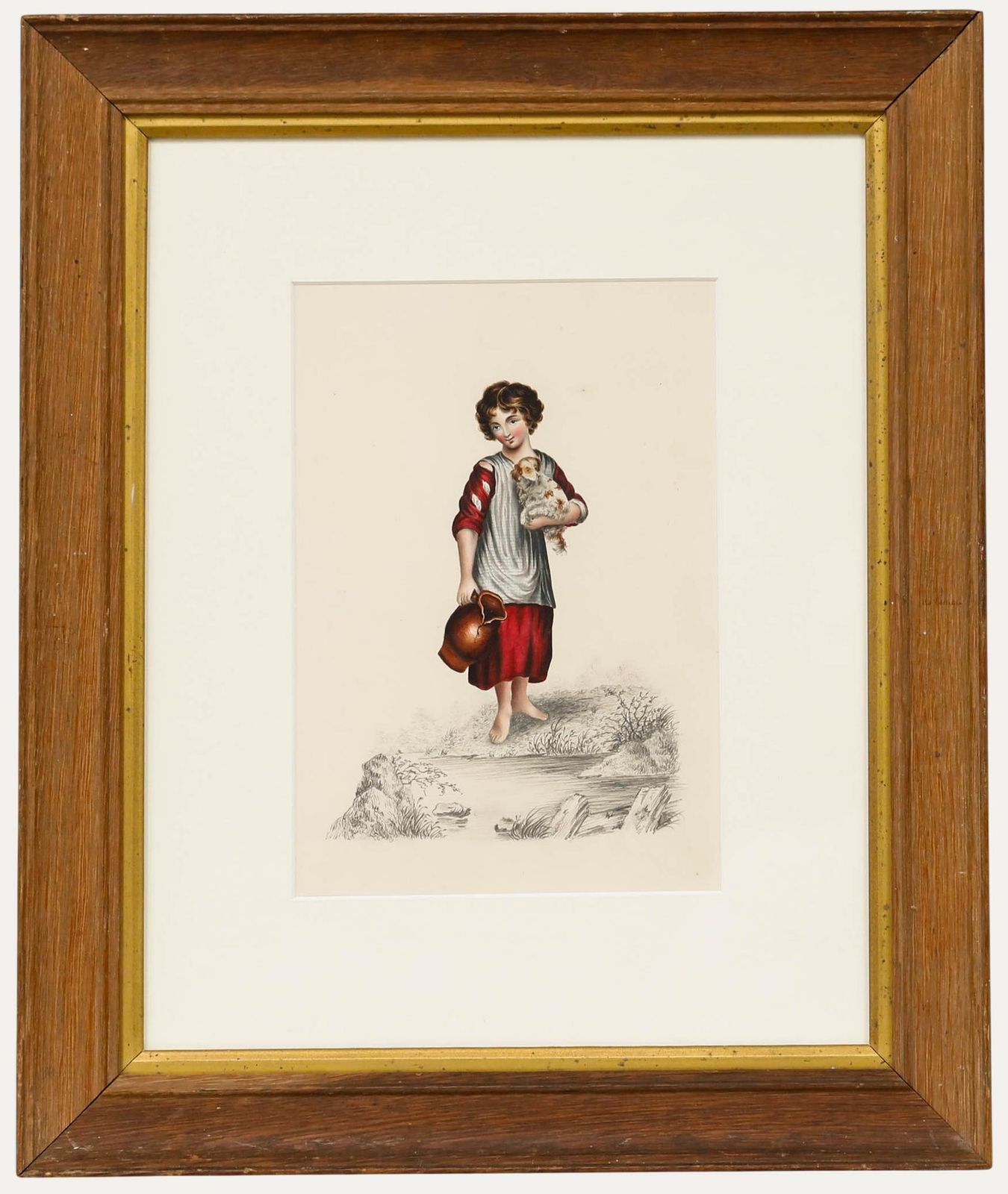 Early 19th Century Watercolour Girl With Spaniel