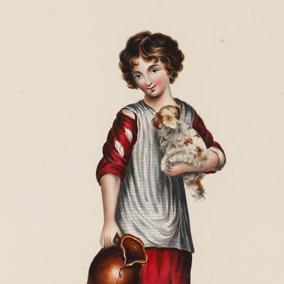 Early 19th Century Watercolour Girl With Spaniel photo Art