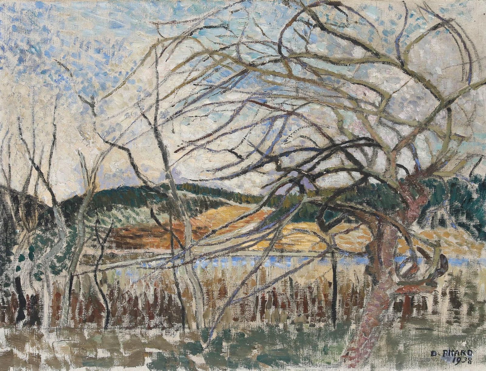 Dominique Picard French Mid 20th Century Oil, Fields Of Villeron photo furniture