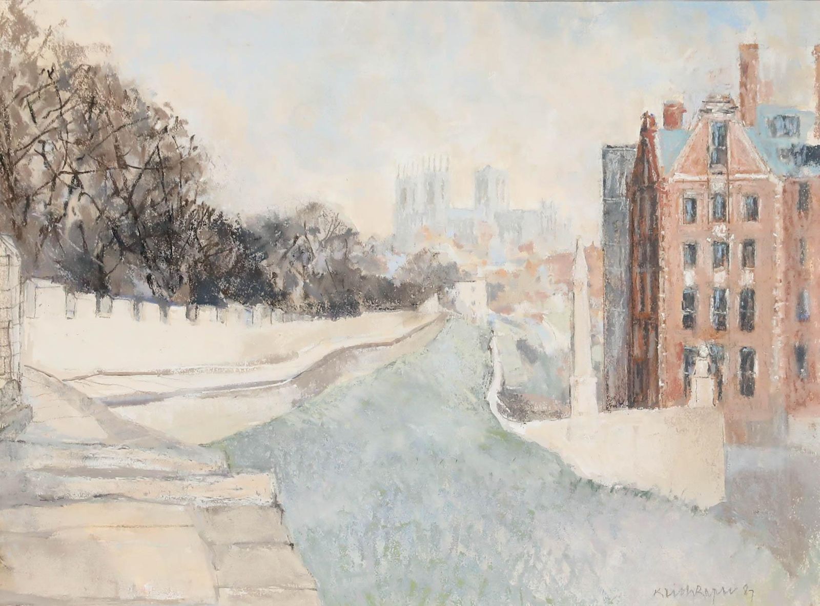 Keith Roper (B.1946) Framed 1987 Pastel, York Minster From The City Walls photo furniture