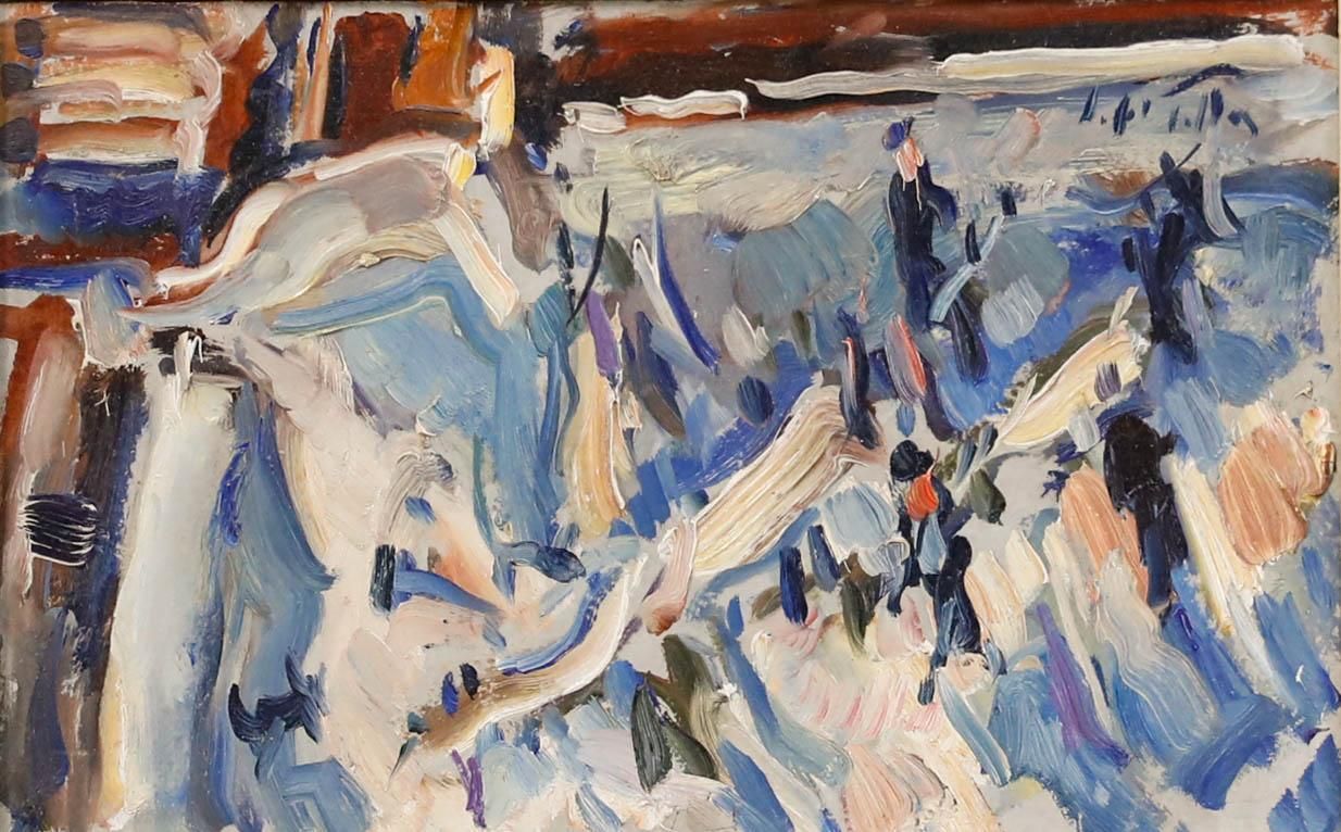 Sergio Telles (B.1936) 1971 Oil, Washerwomen In Olhão photo furniture