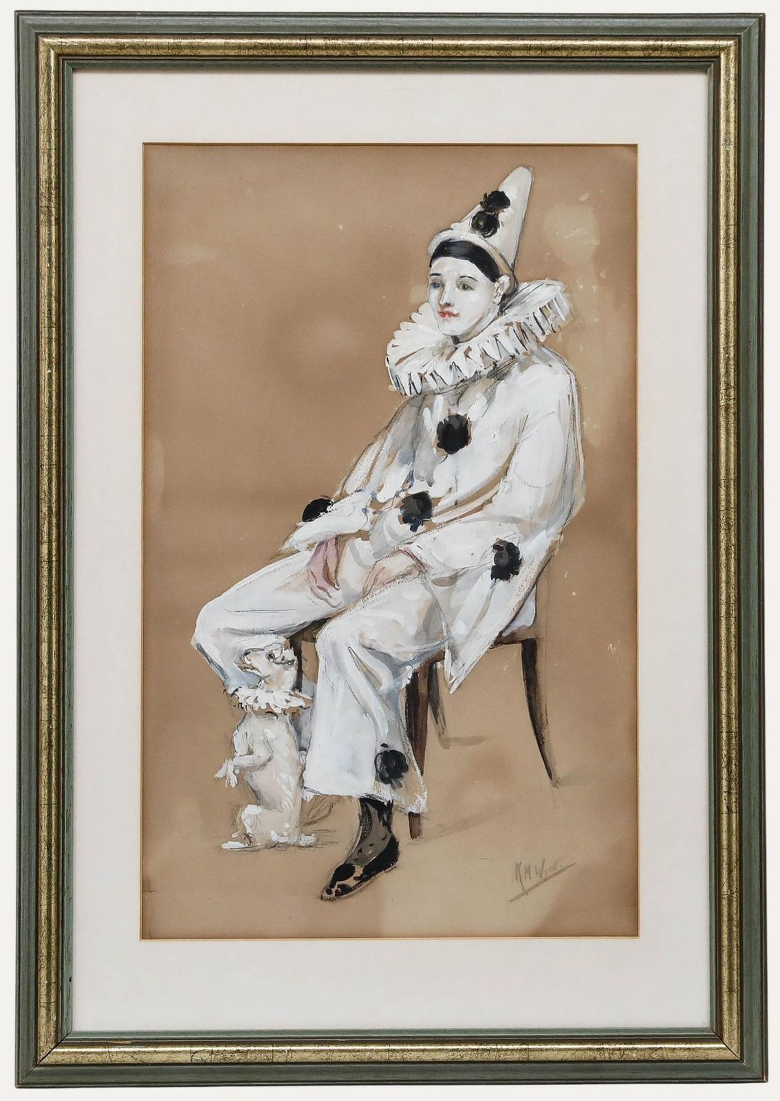 Katharine Montagu Wyatt Framed 20th Century Gouache, Portrait Of Pierrot