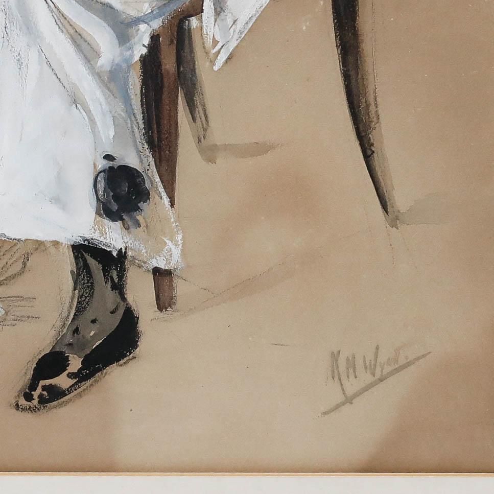 Katharine Montagu Wyatt Framed 20th Century Gouache, Portrait Of Pierrot photo vinterior