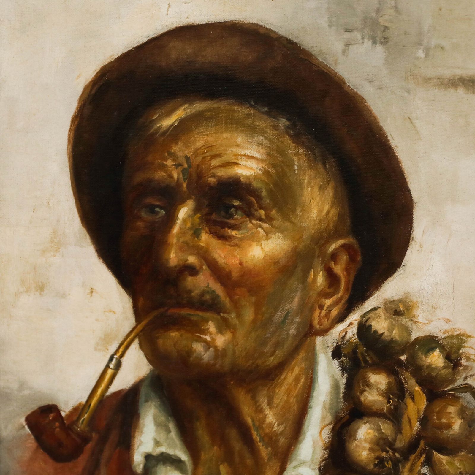 Raffaele Frigerio (1875 1948) Early 20th Century Oil, The Garlic Picker photo Art